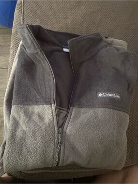 Columbia Dark Gray Fleece Jacket with Light Logo Trim